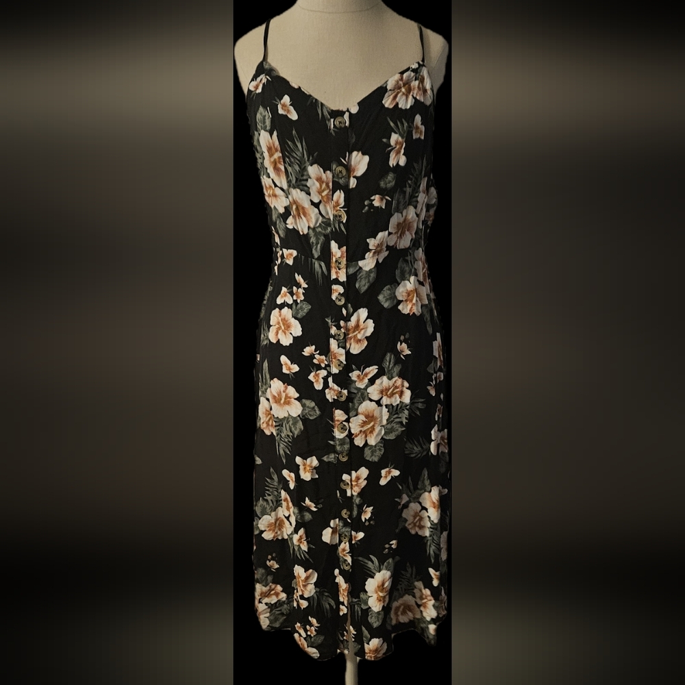 Aeropostale Black Floral Button-Front Slip Dress